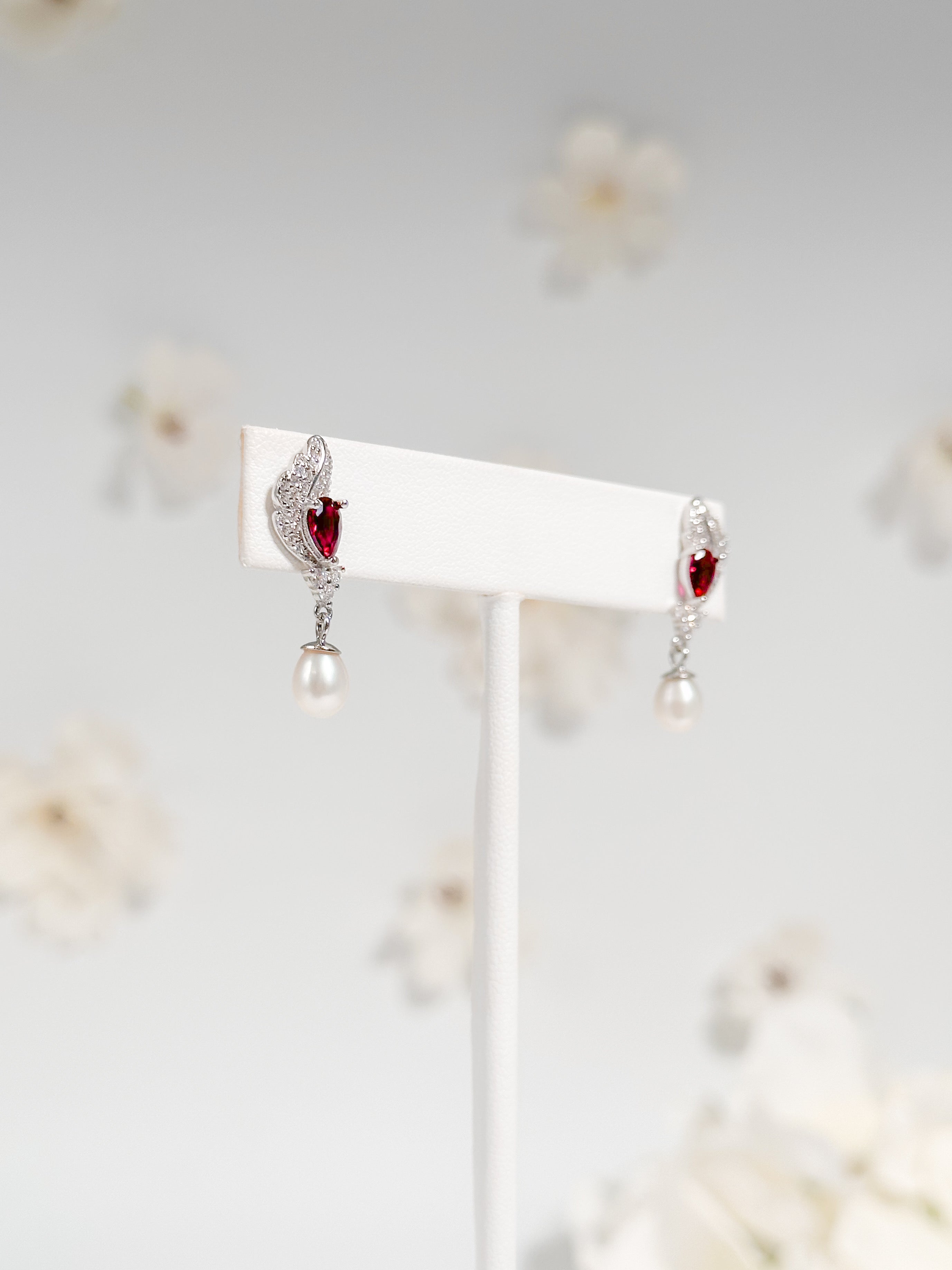 Aretes Hoja Gota Burgundy de Plata