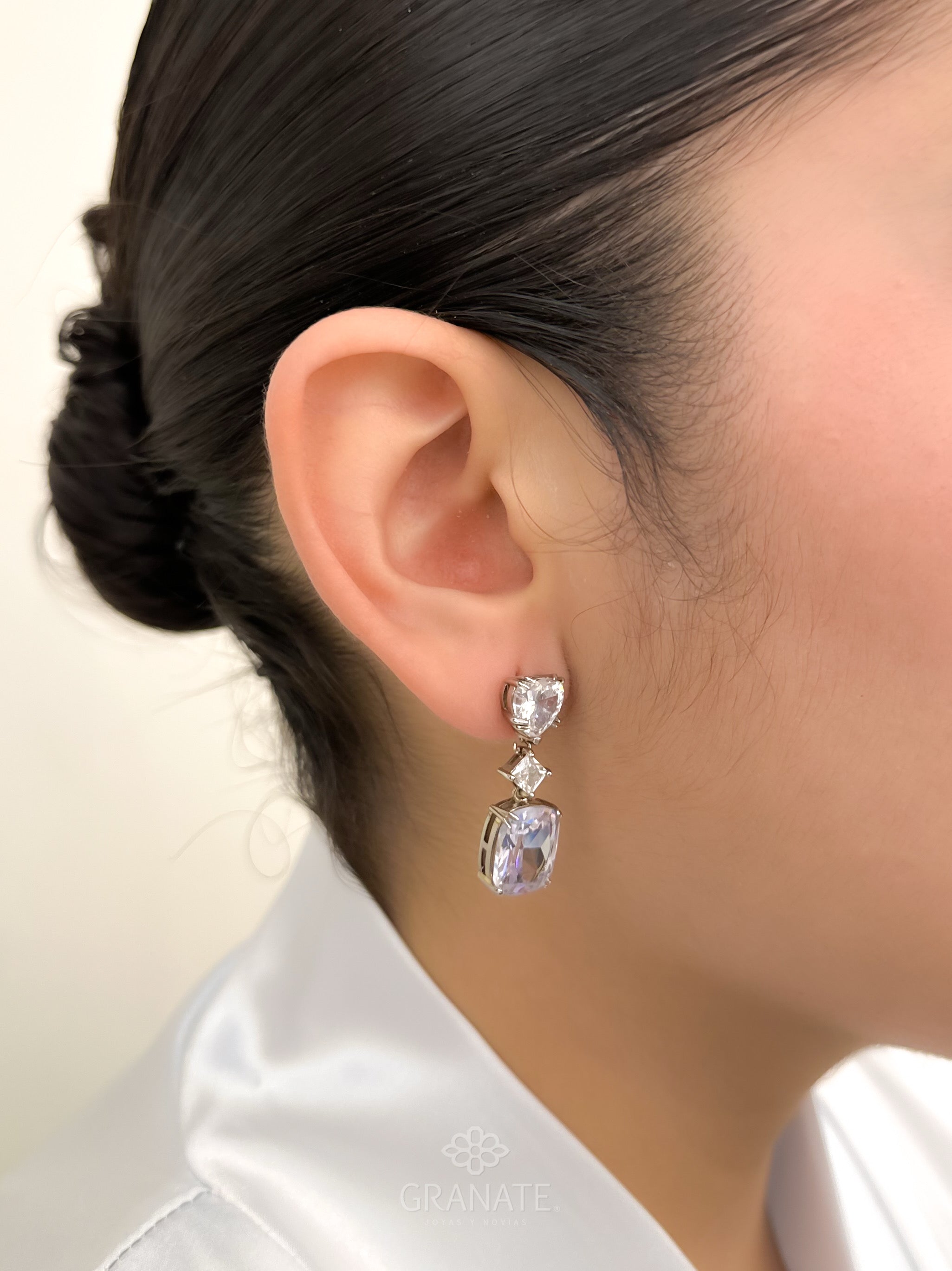 Aretes Corazón Rectángulo - Plateado