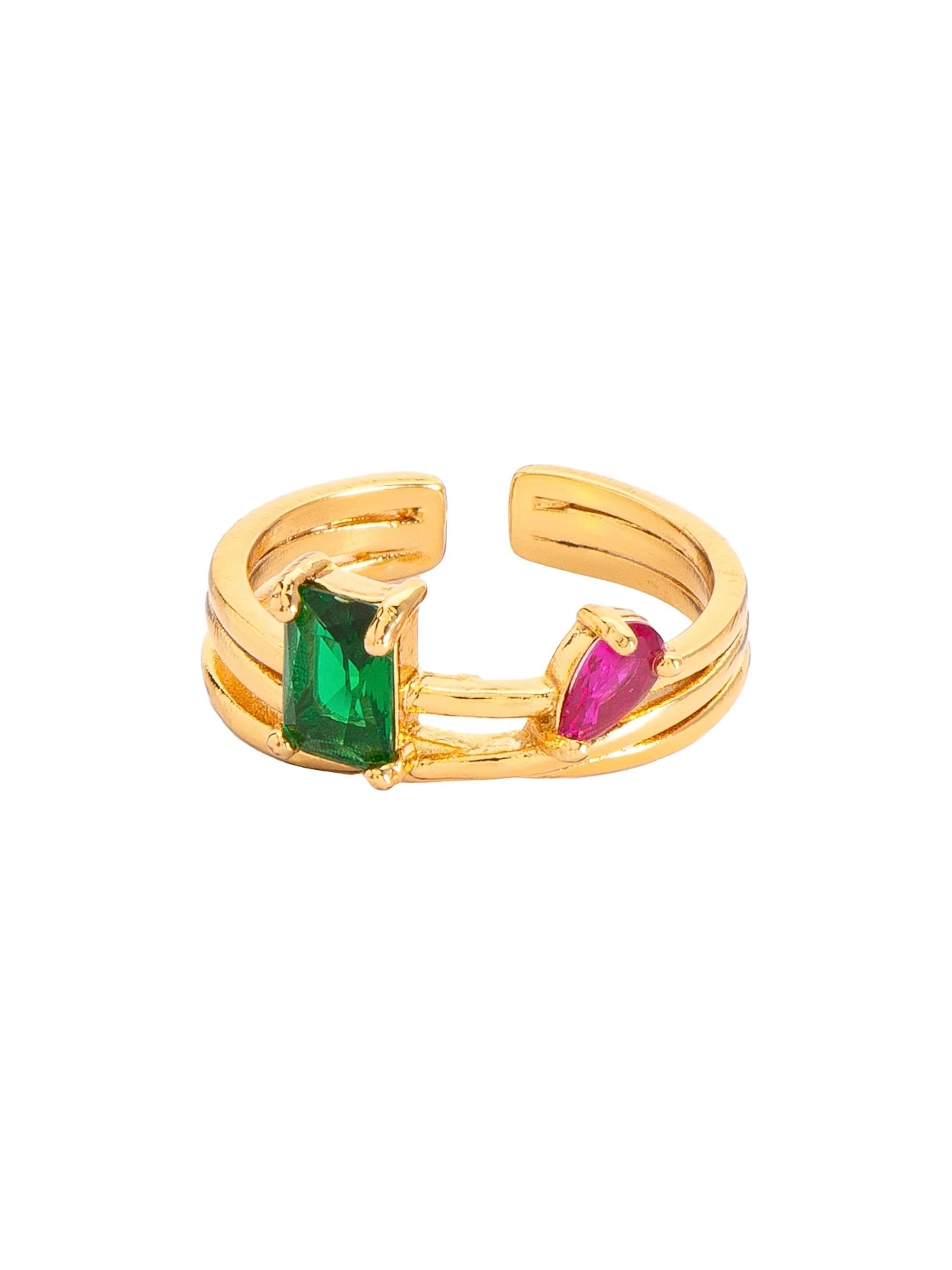 Anillo Piedras Verde y Magenta - Ajustable