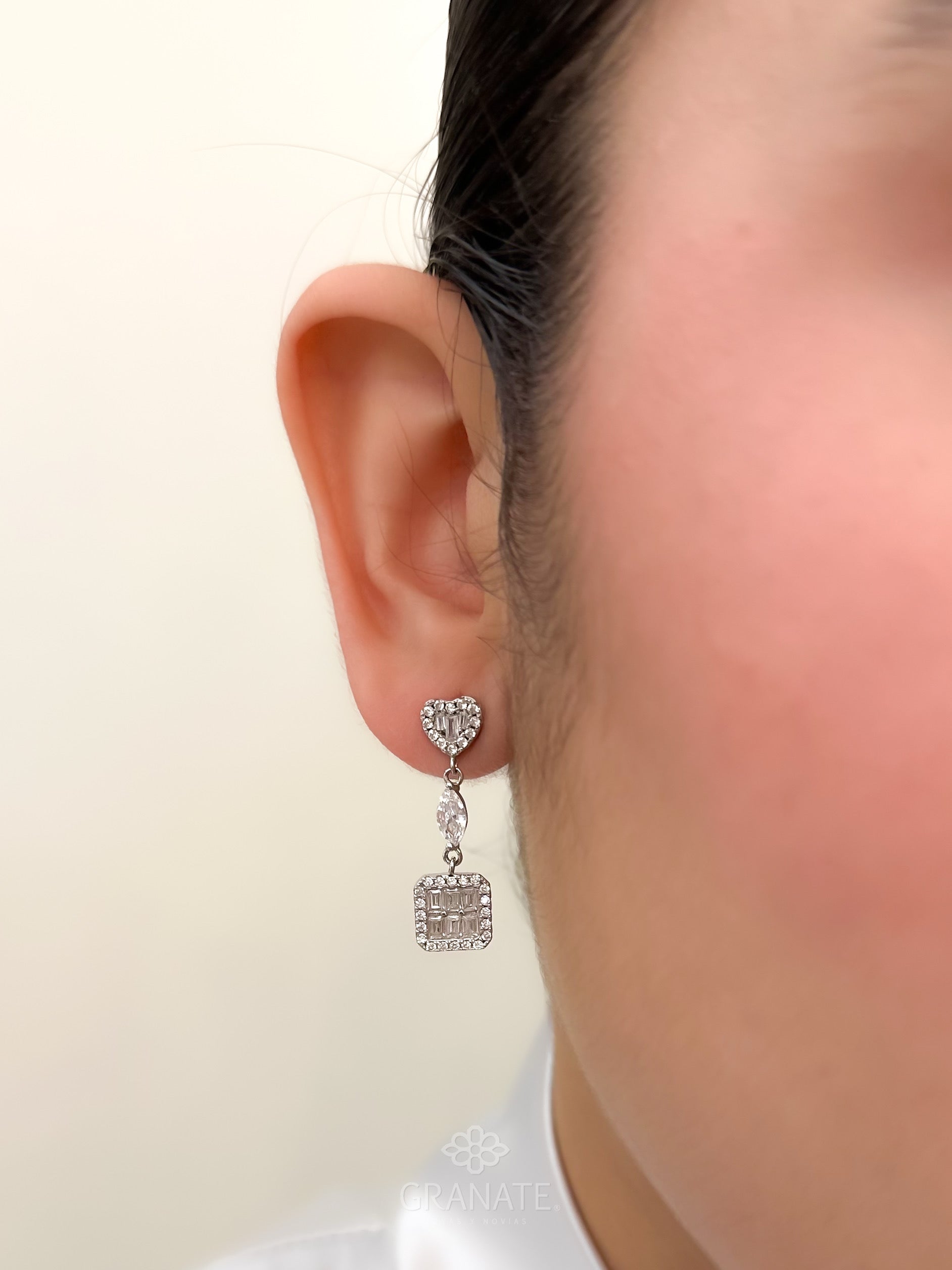 Aretes Corazón y Cuadro de Plata