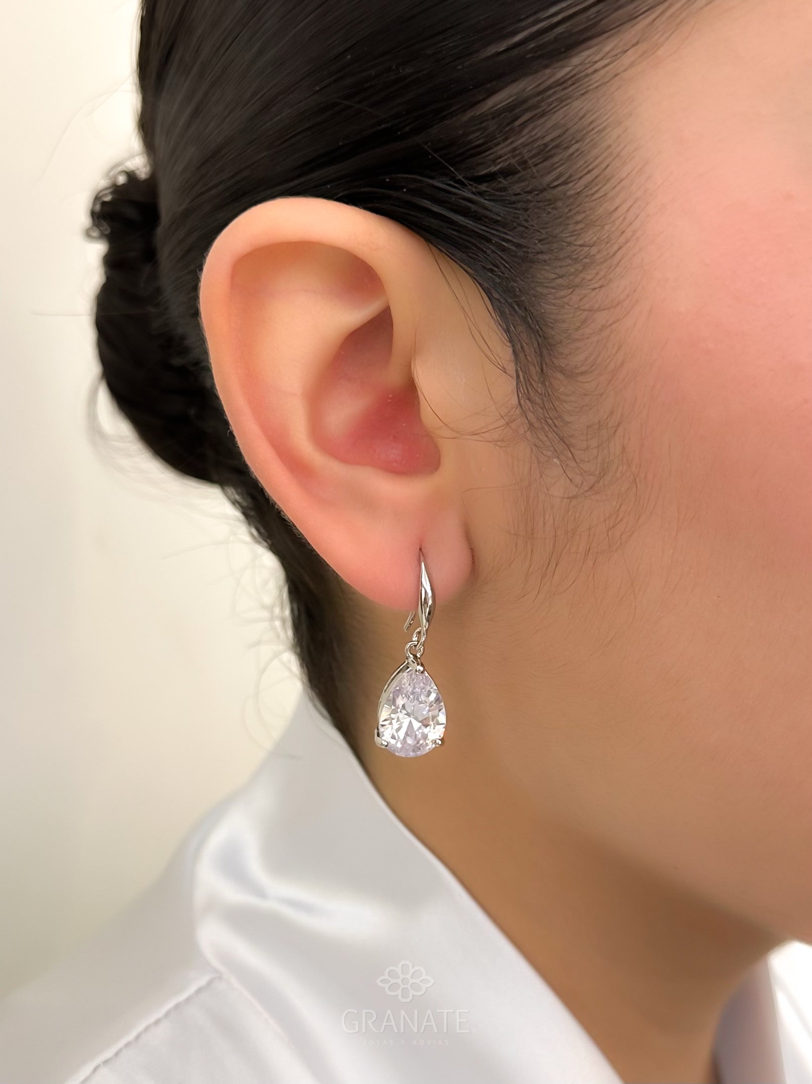Aretes Gota Zirconia - Plateado