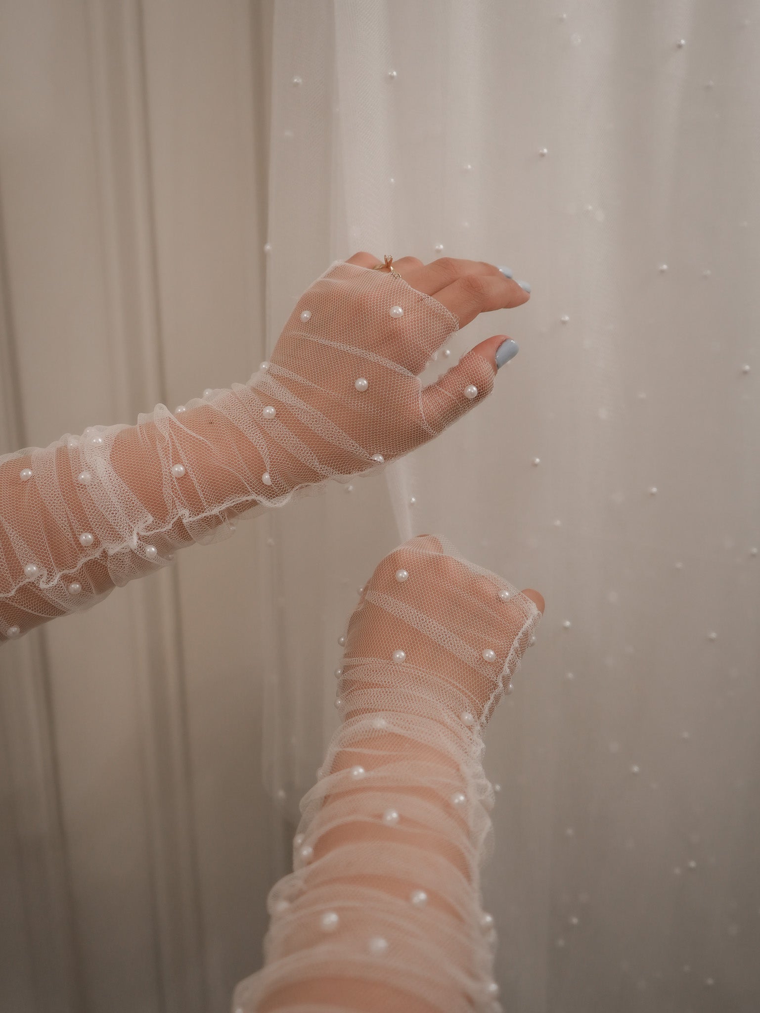 Guantes Tul Perlas