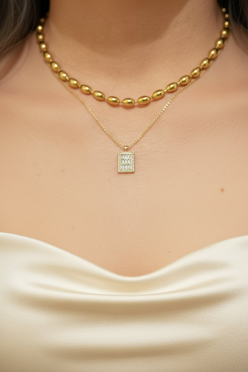 Collar Rectangular Halo - Dorado