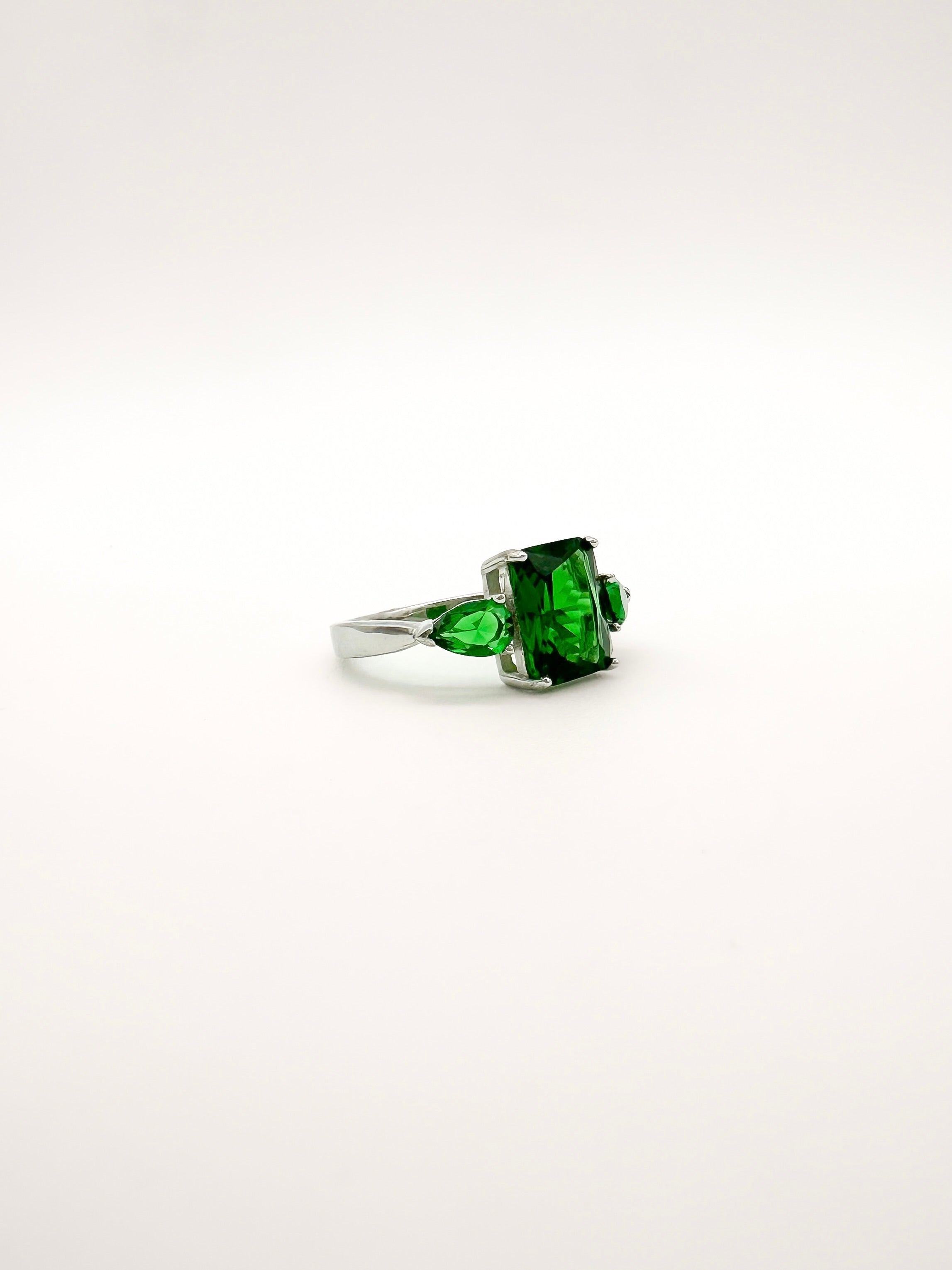 Anillo Rectángulo Gotas de Plata