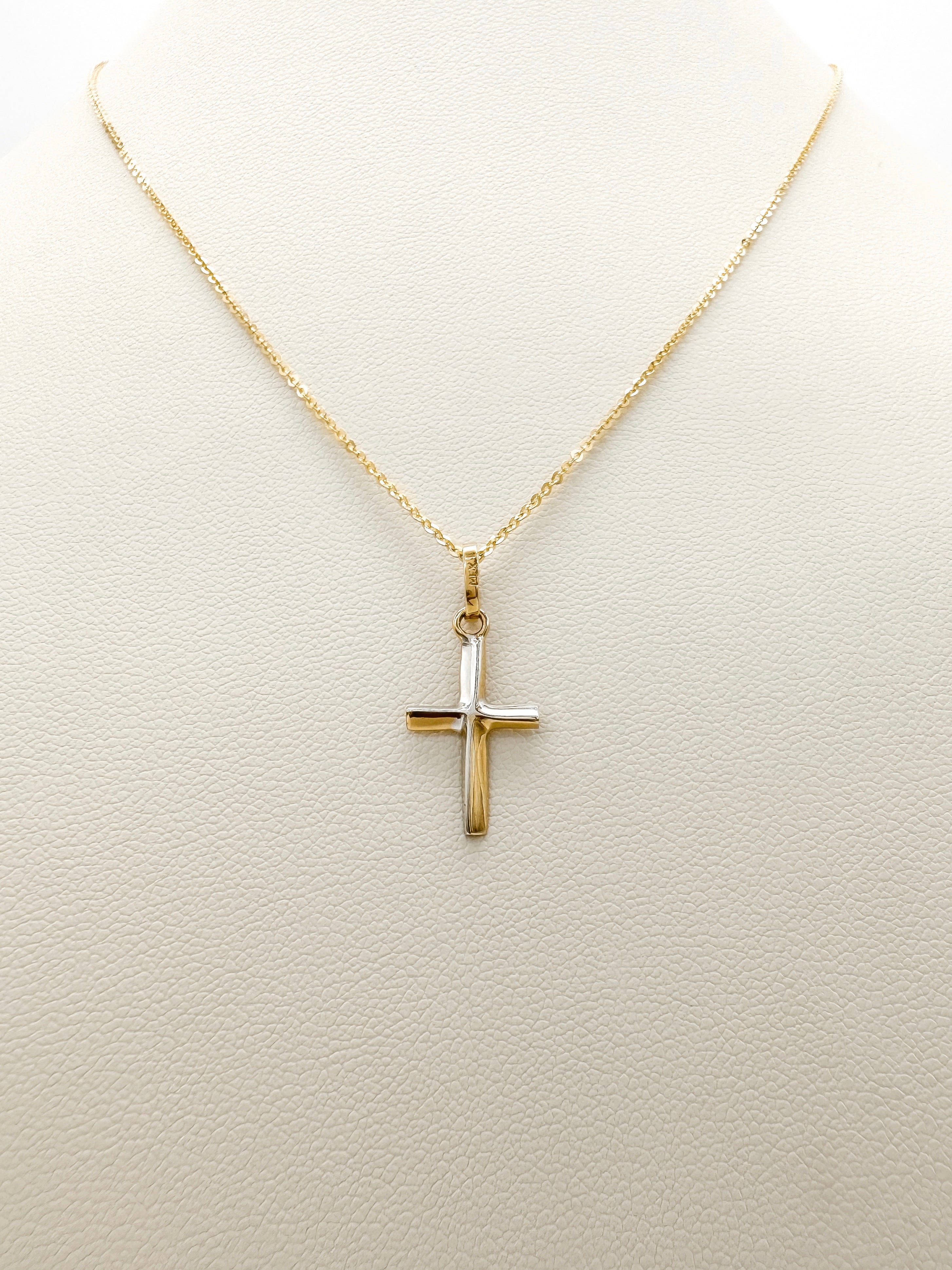 Cadena y Cruz Bicolor *Oro 14 Kilates