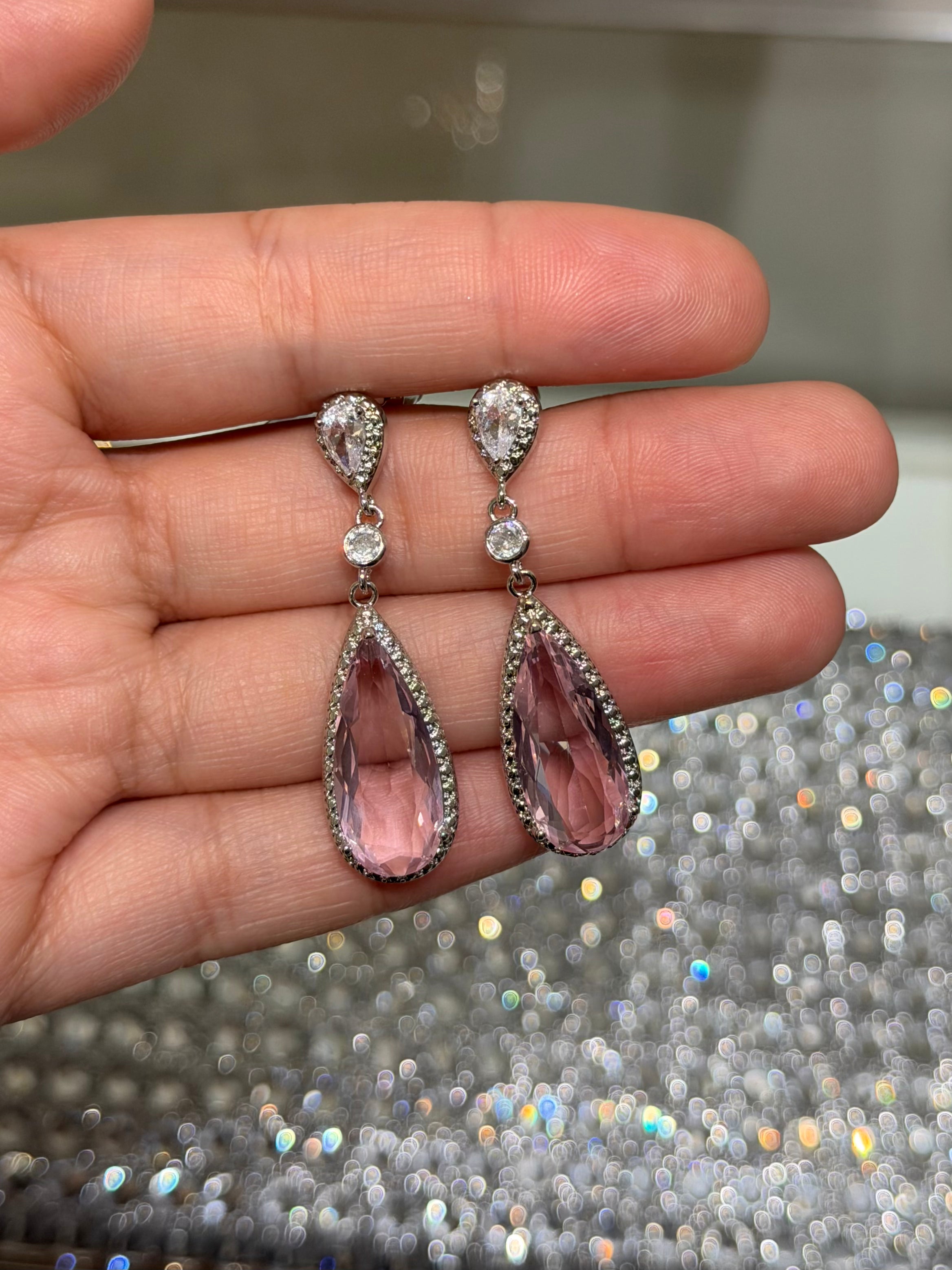 Aretes Gota Larga Rosa