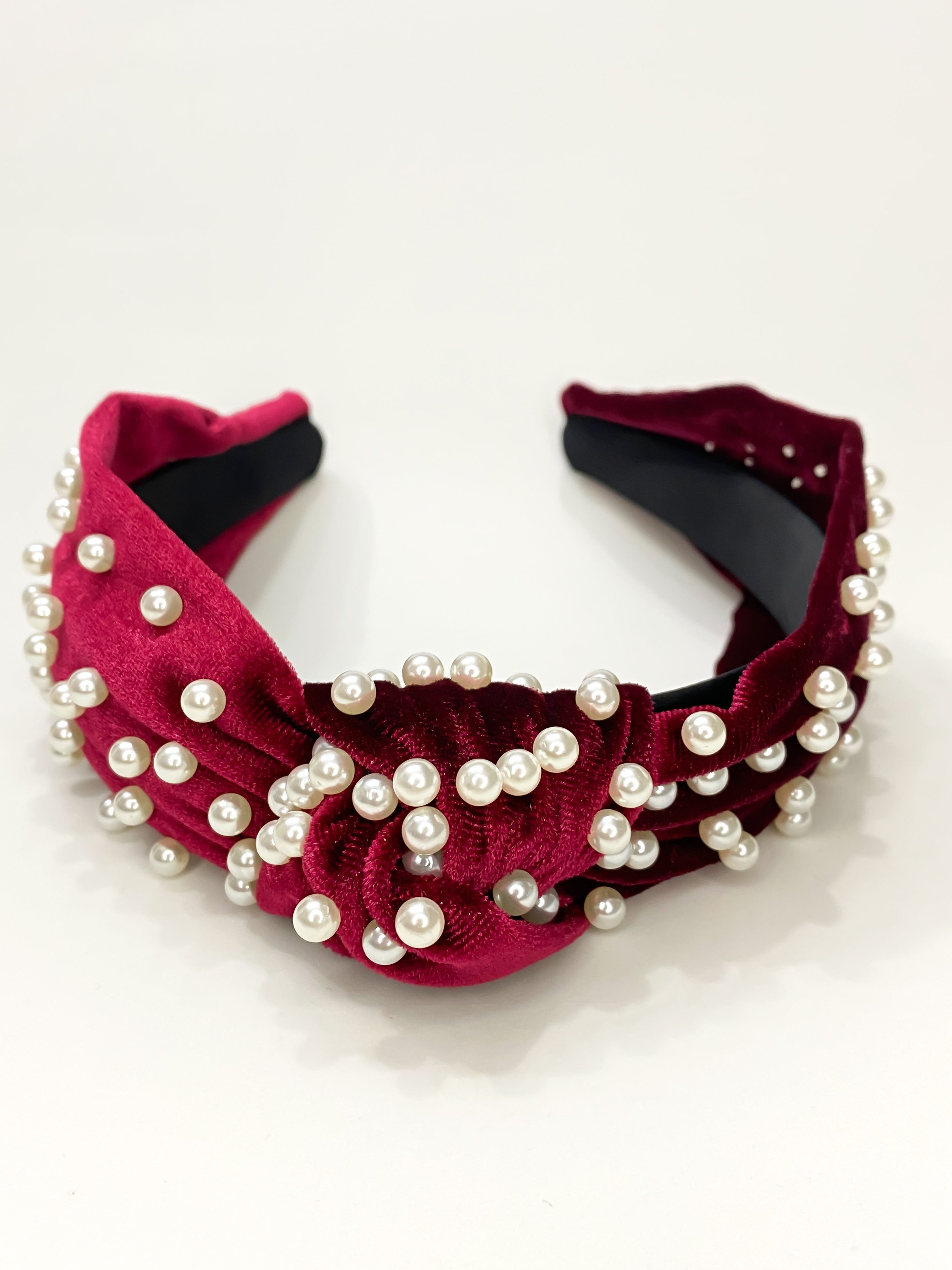 Diadema Terciopelo Perlas Vino