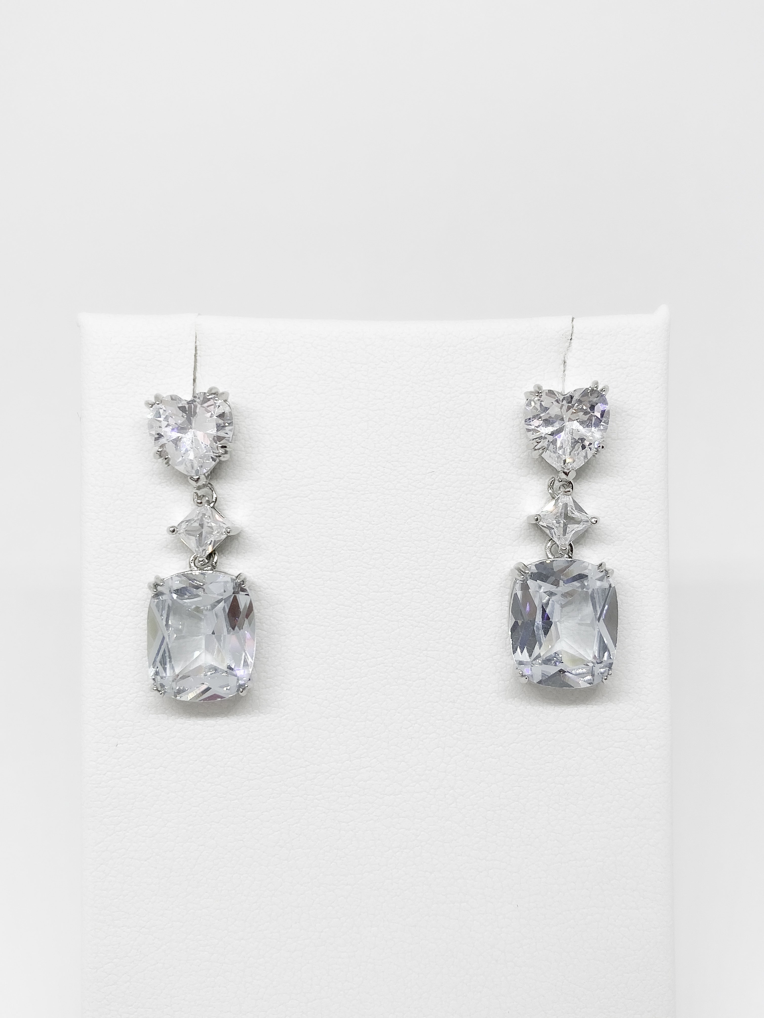 Aretes Corazón Rectángulo - Plateado