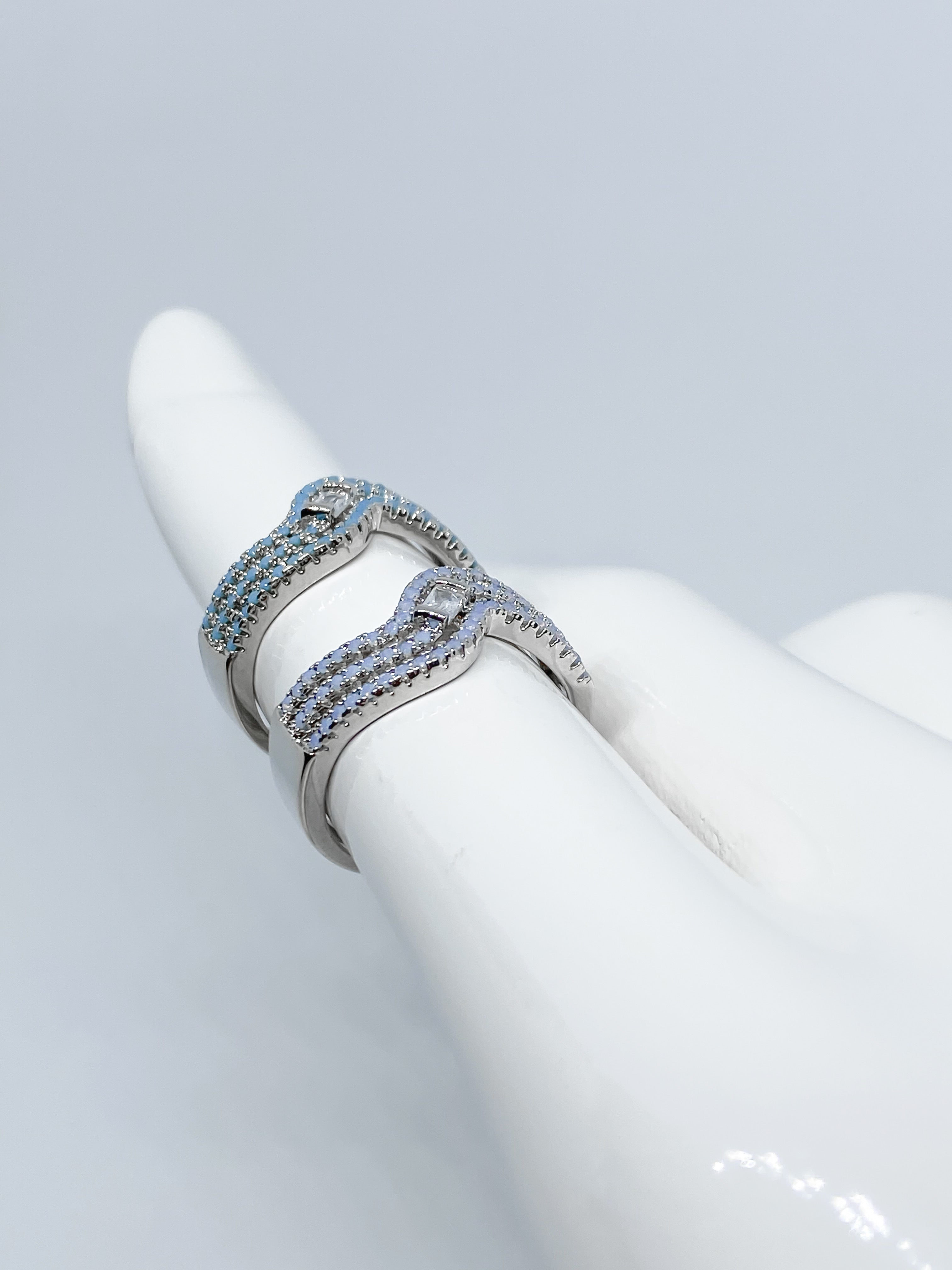 Anillo Triple Onda Azul
