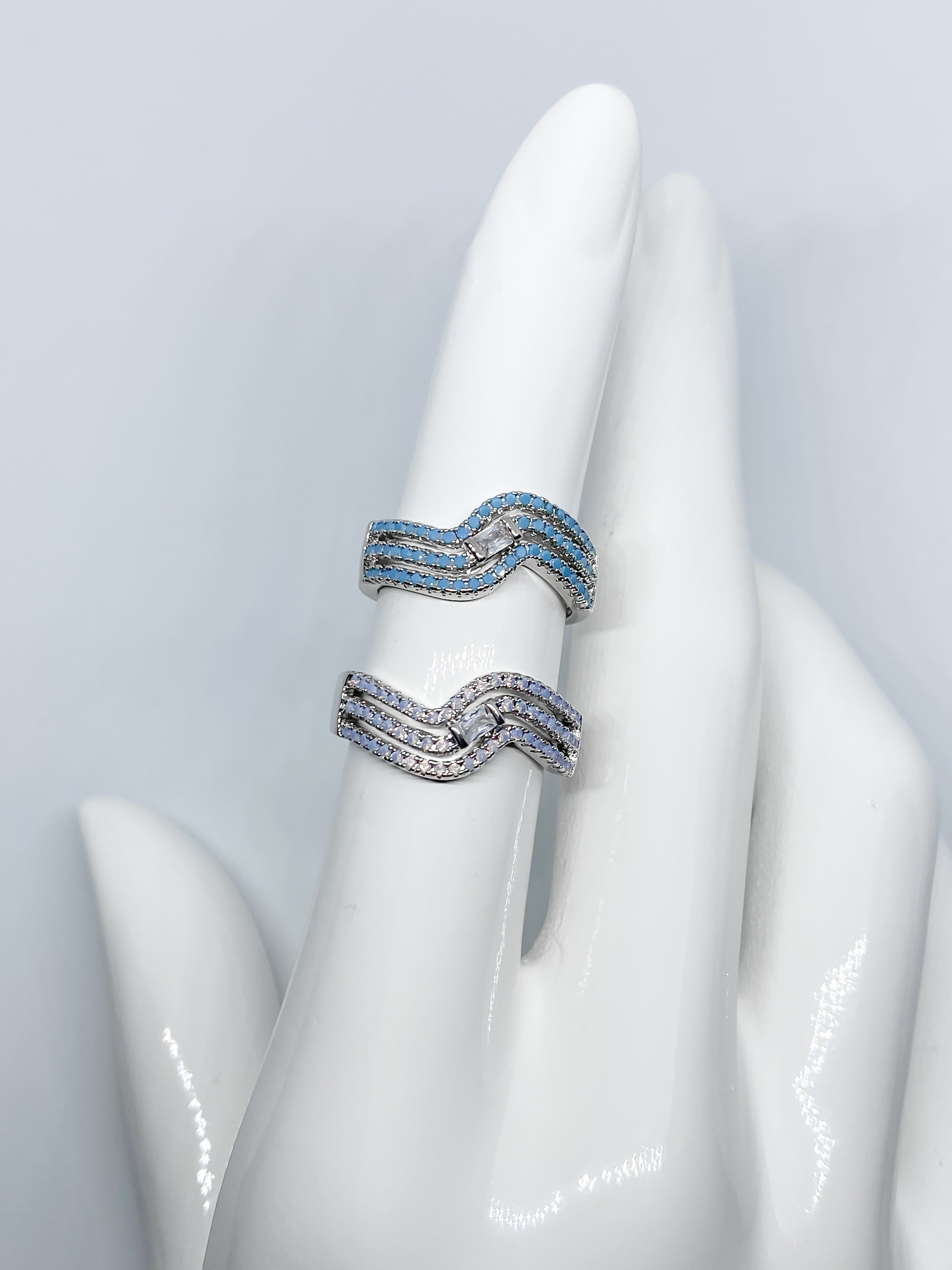 Anillo Triple Onda Azul