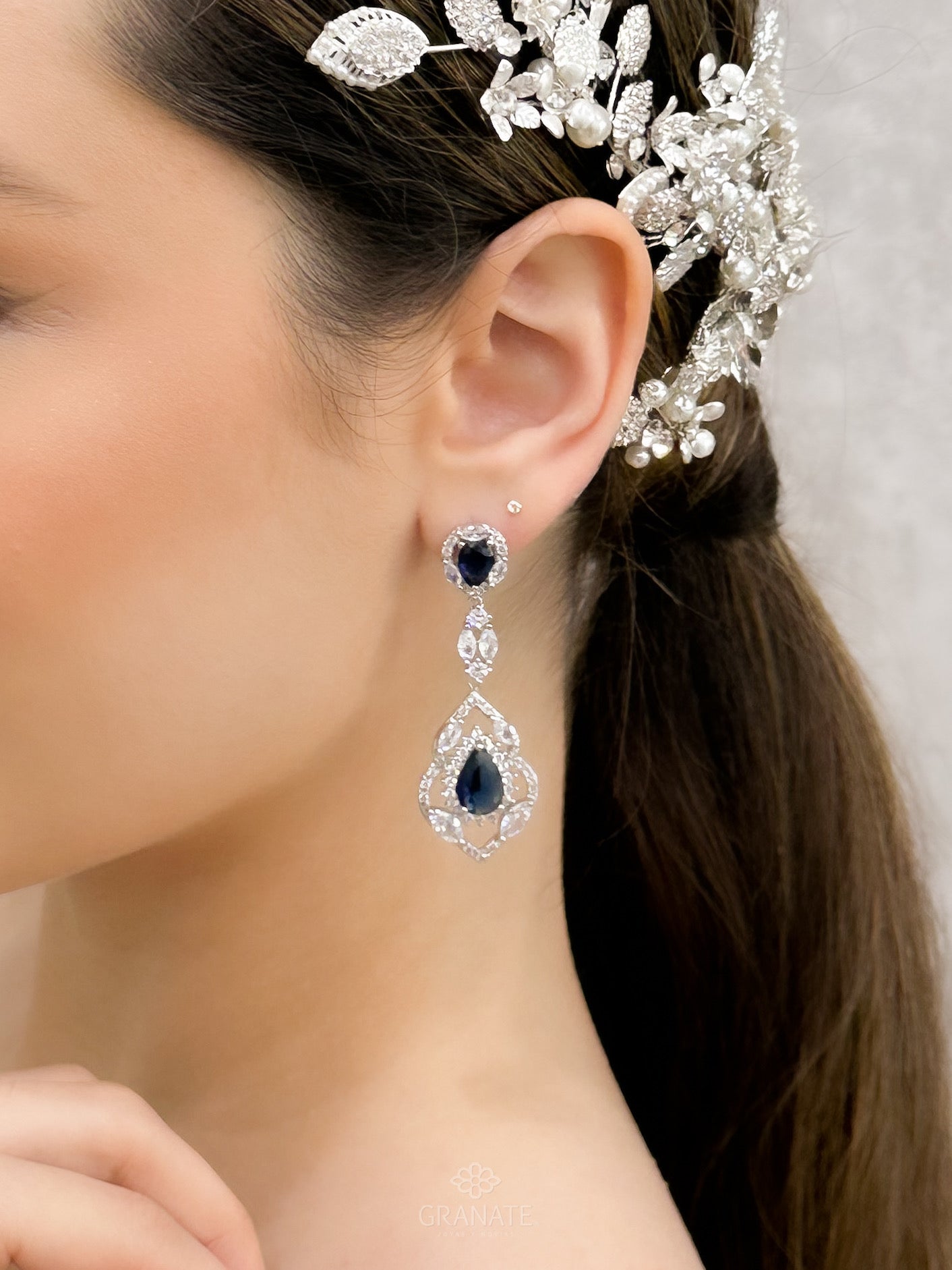 Aretes Largo Gota - Azul