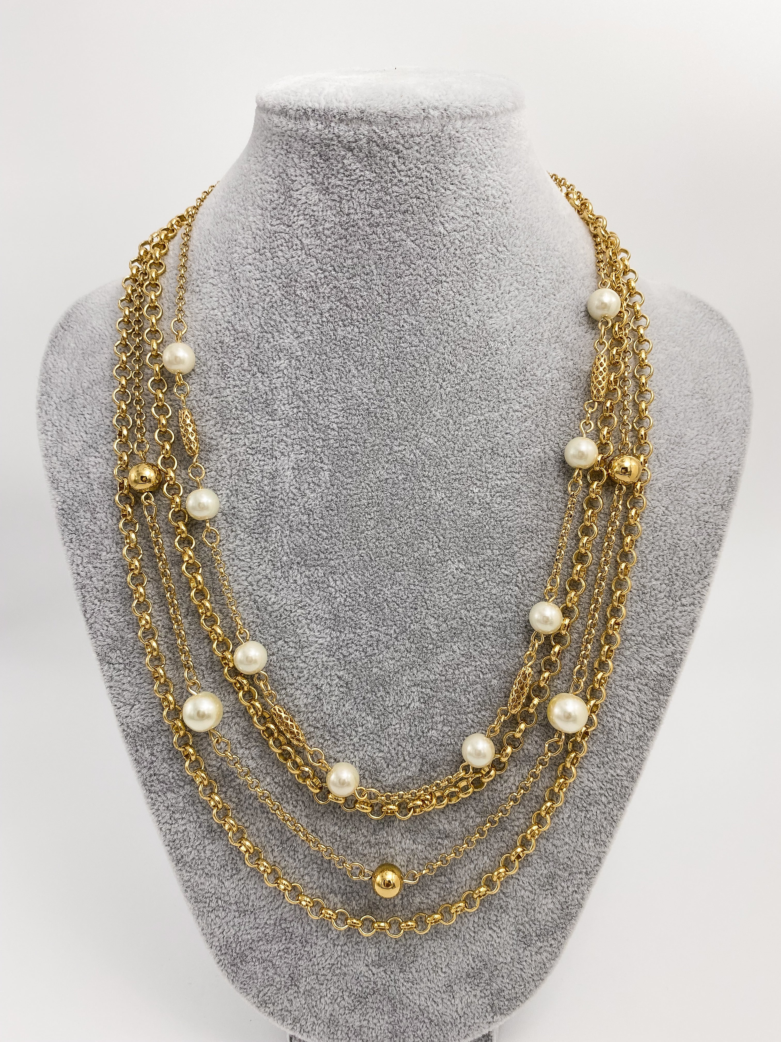 Collar Capas Perlas Cadenas
