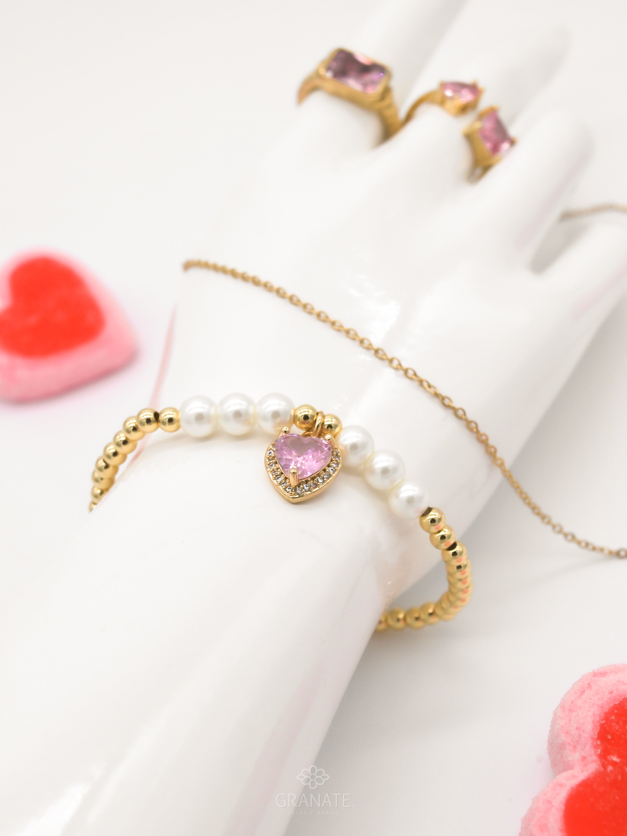 Pulsera Corazón Rosa