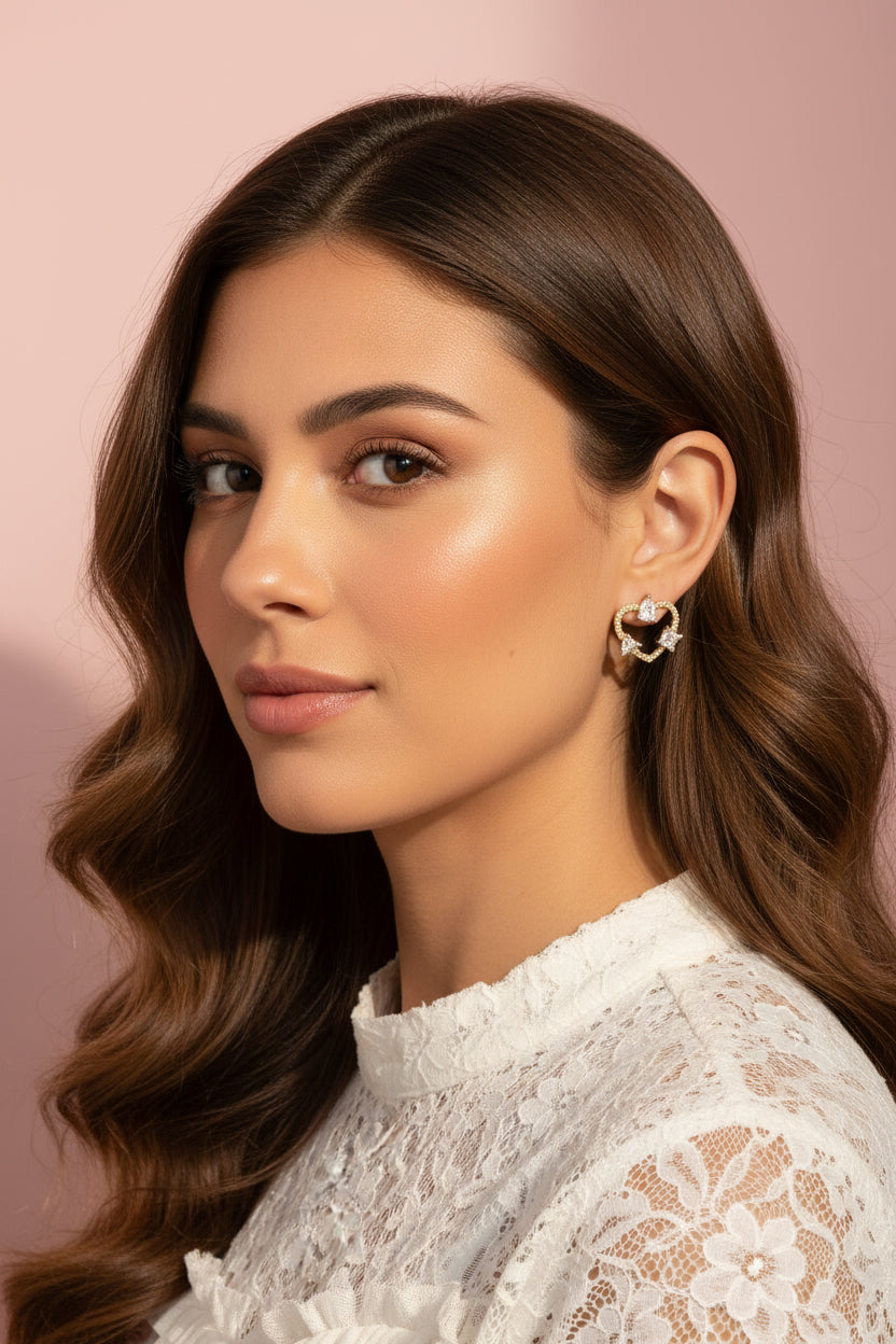 Aretes Corazón y 3 Zirconias