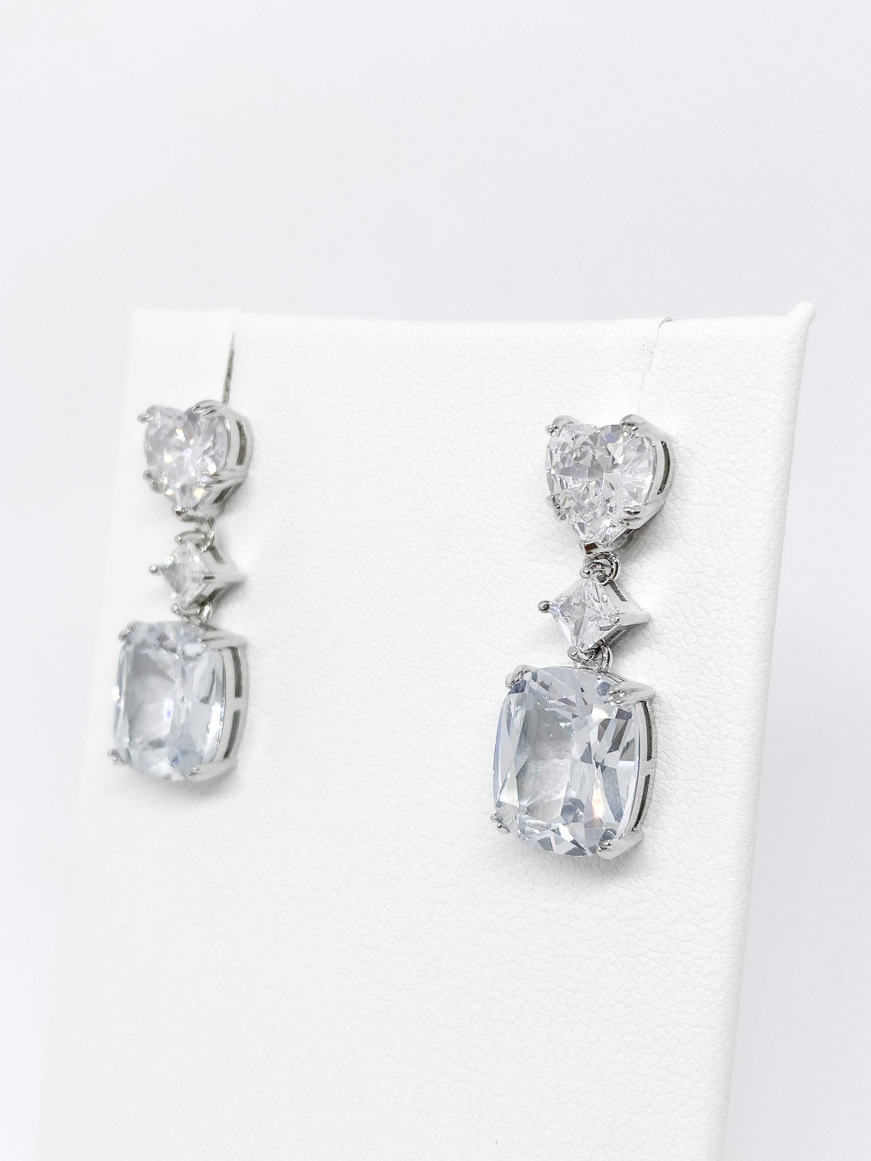 Aretes Corazón Rectángulo - Plateado