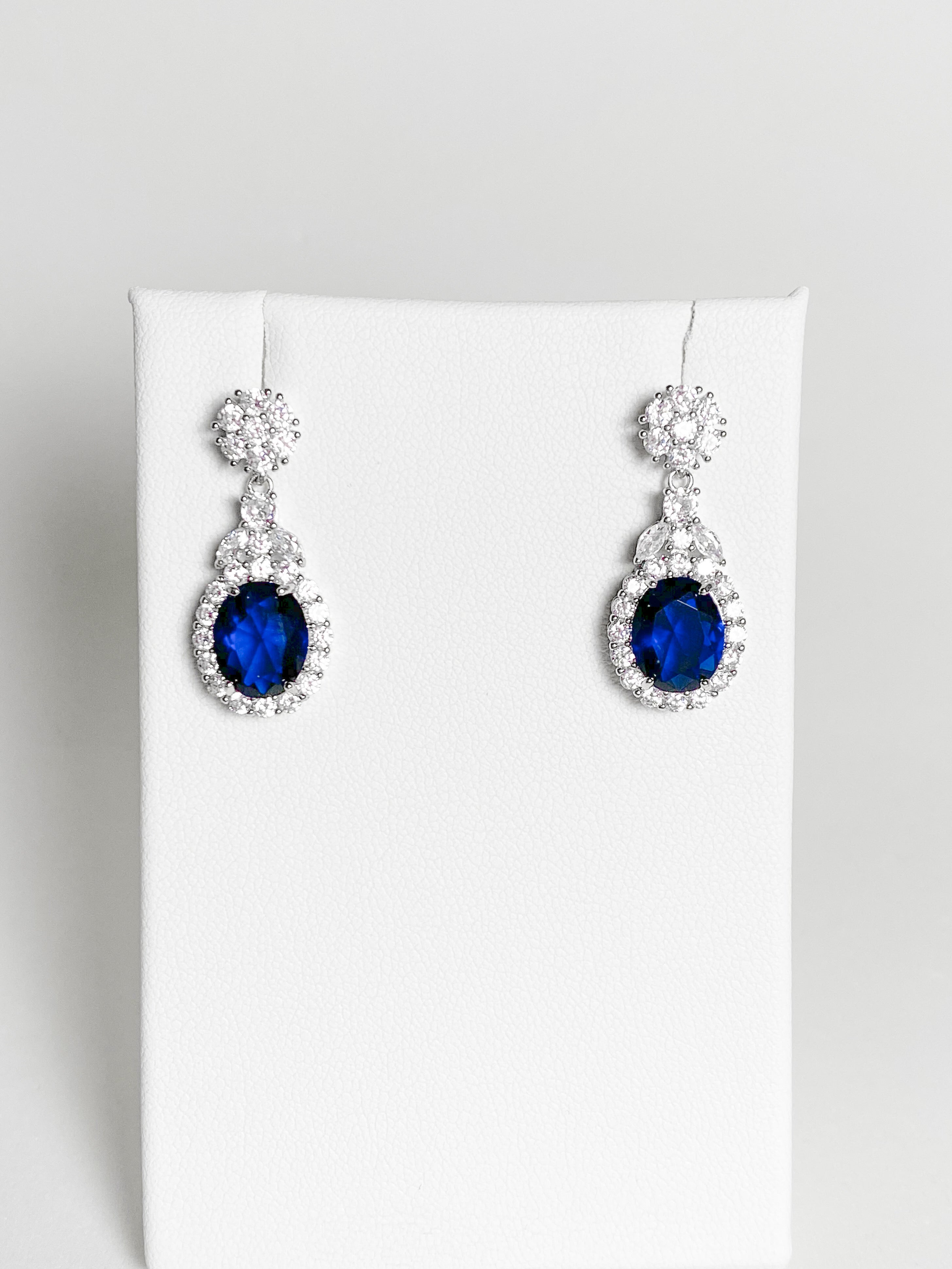 Aretes Oval Zirconia - Azul
