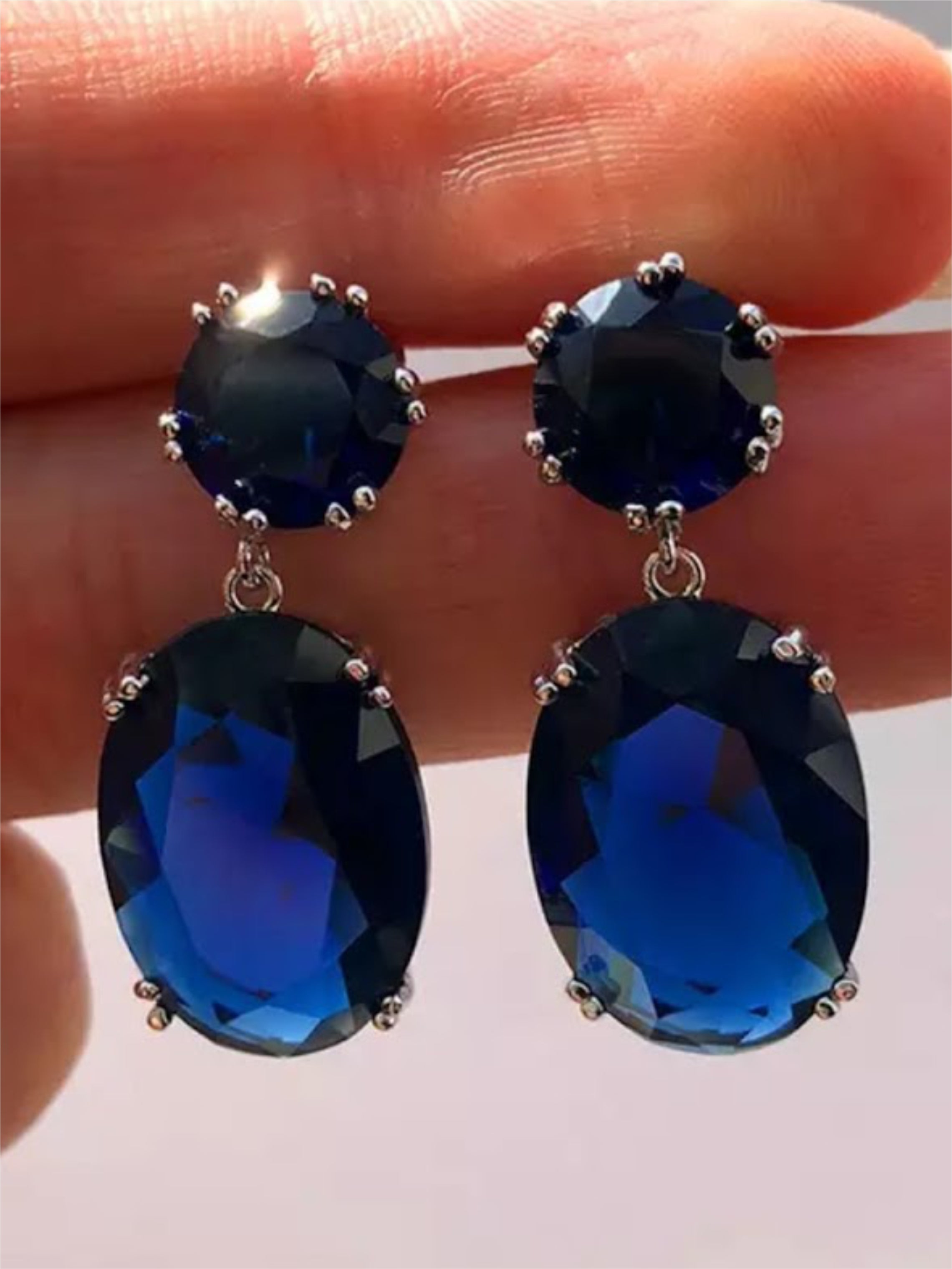 Aretes Punto Ovalo - Azul