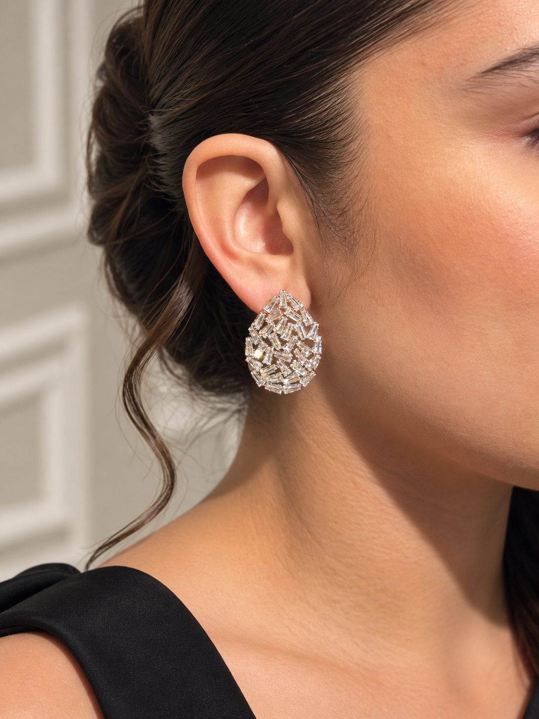 Aretes Gota Cristales - Dorado