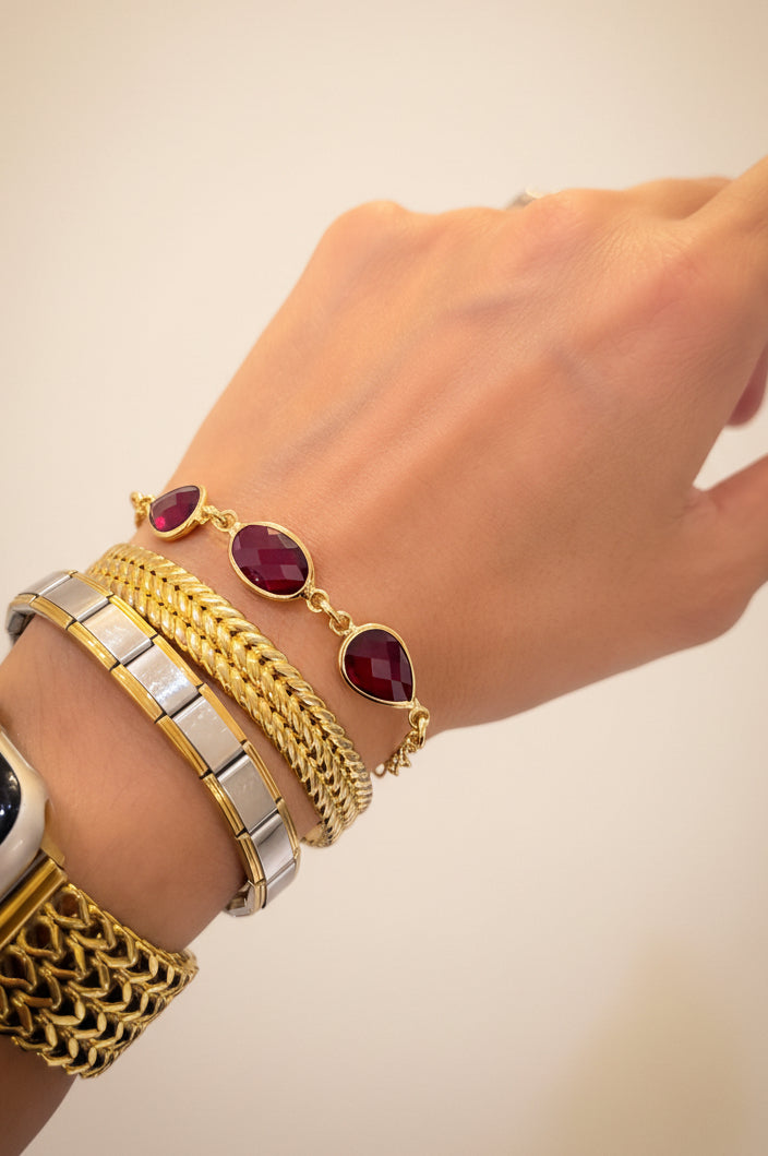 Pulsera 3 Cristales Burgundy