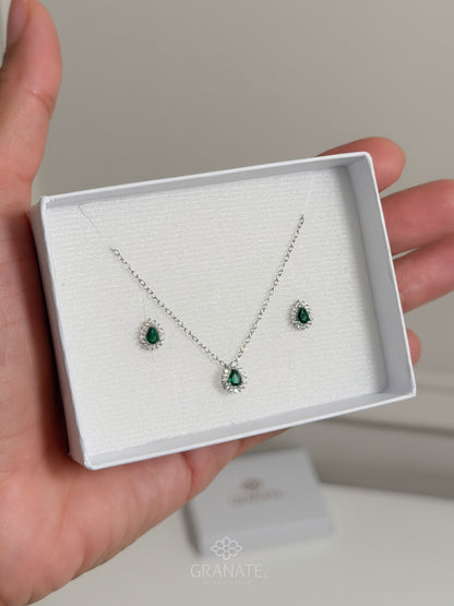 Juego Gota Mini de Plata - Esmeralda