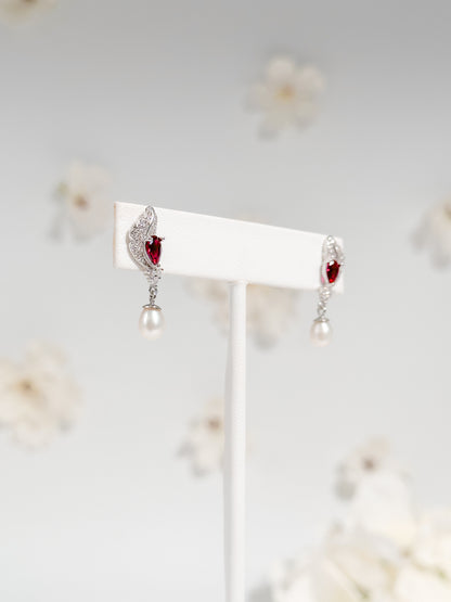 Aretes Hoja Gota Burgundy de Plata