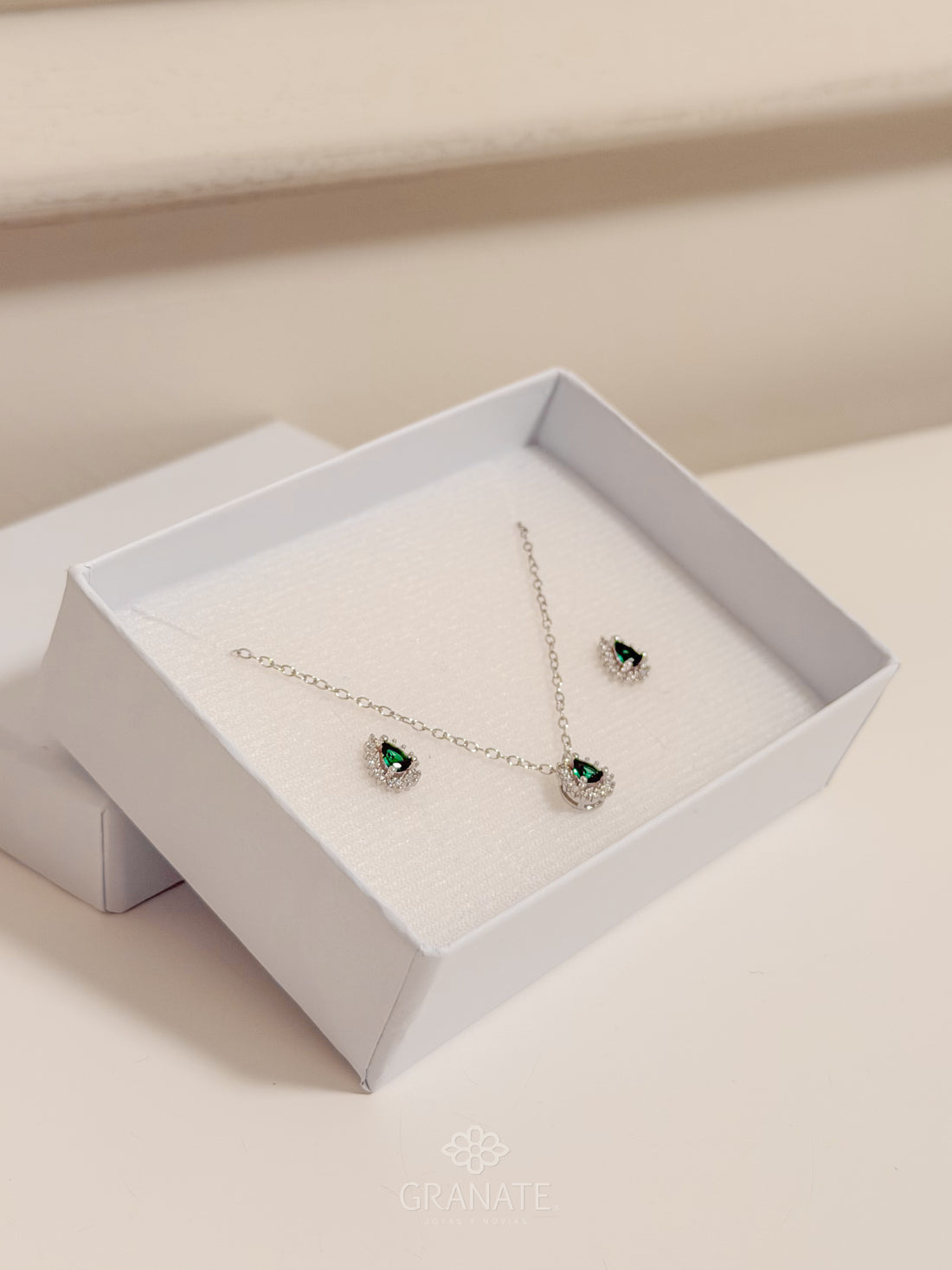 Juego Gota Mini de Plata - Esmeralda