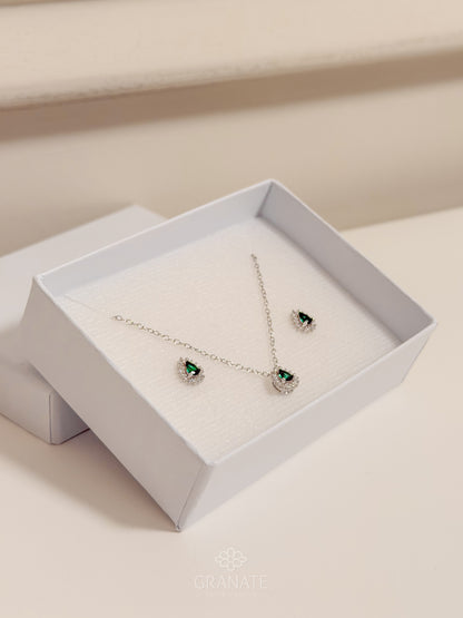 Juego Gota Mini de Plata - Esmeralda