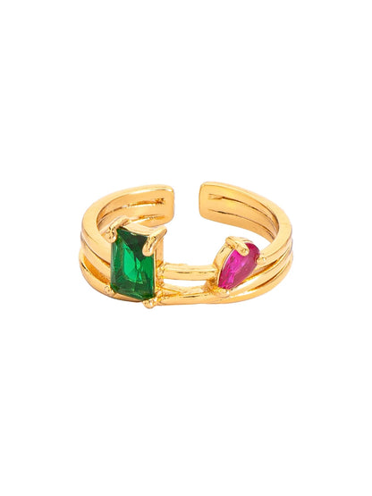 Anillo Piedras Verde y Magenta - Ajustable