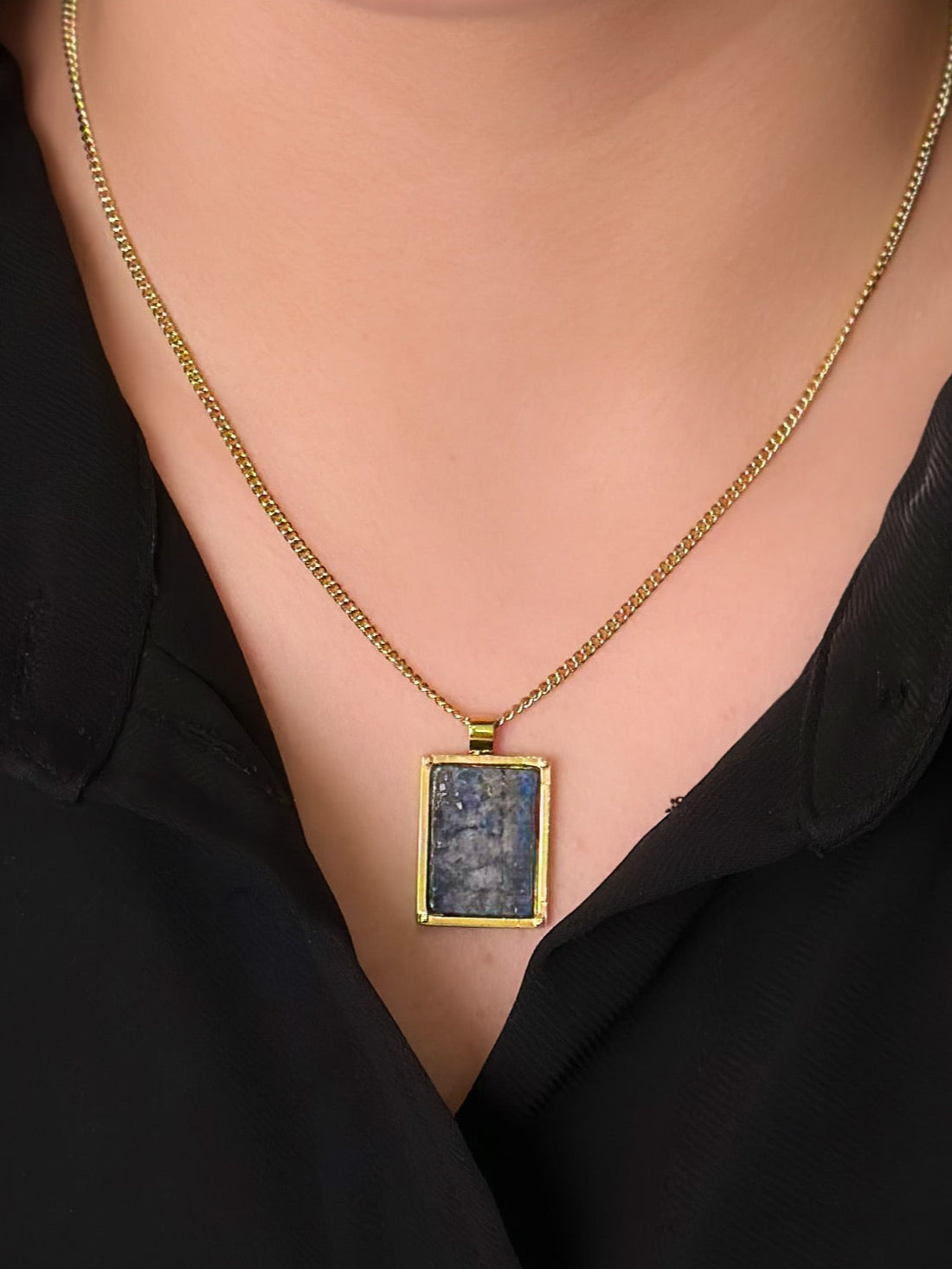 Collar Placa Piedra - Azul