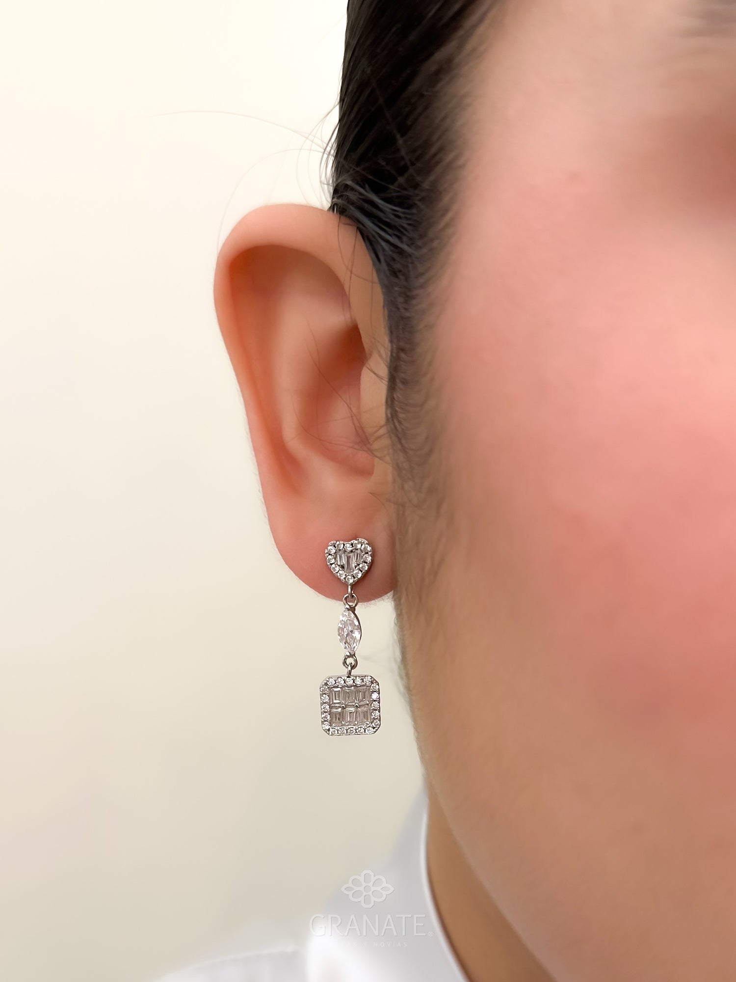 Aretes Corazón y Cuadro de Plata