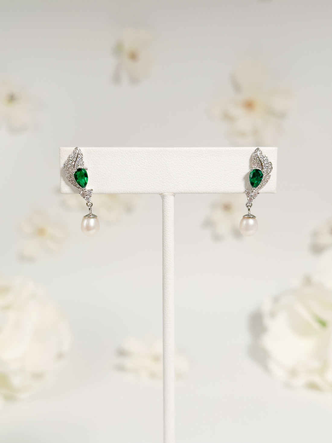 Aretes Hoja Gota Verde de Plata