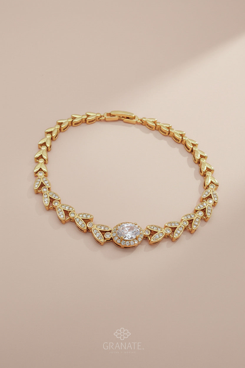 Pulsera Óvalo Hojas - Dorado