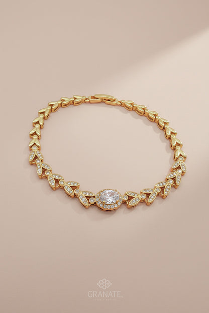 Pulsera Óvalo Hojas - Dorado