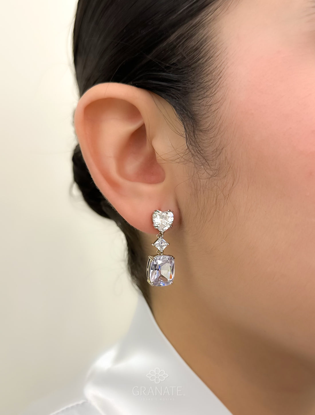 Aretes Corazón Rectángulo - Plateado