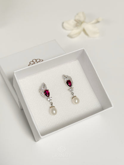 Aretes Hoja Gota Burgundy de Plata
