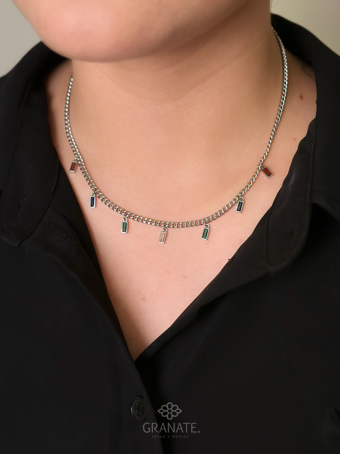 Collar Dijes Colores - Plateado