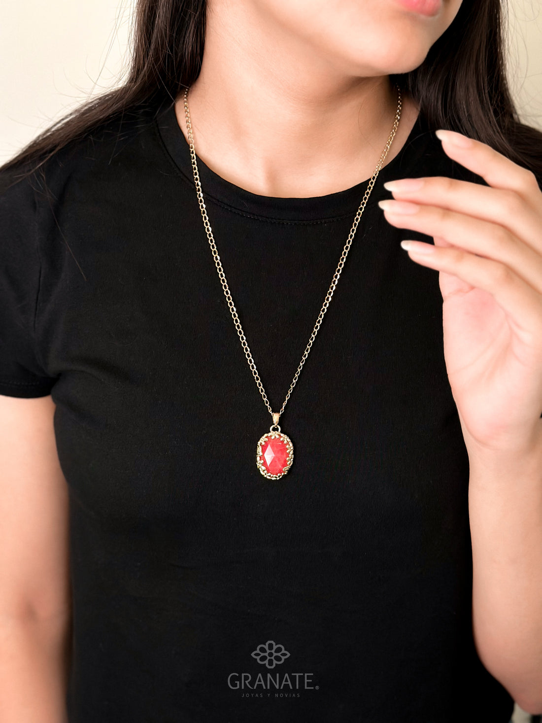 Collar Largo Piedra Oval de Color