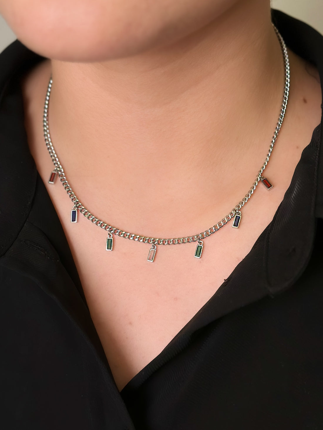 Collar Dijes Colores - Plateado