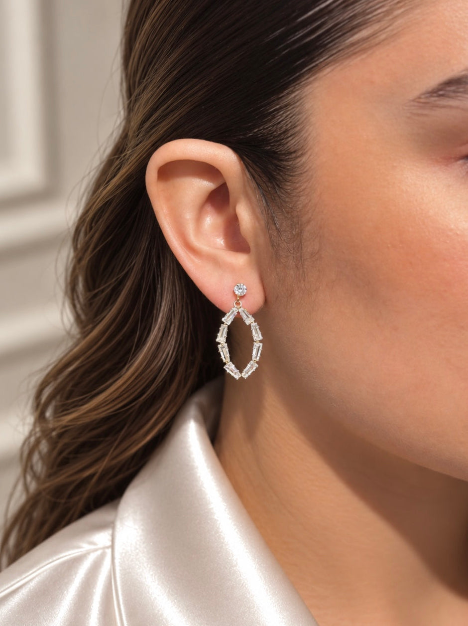 Aretes Hoja Cristal - Dorado