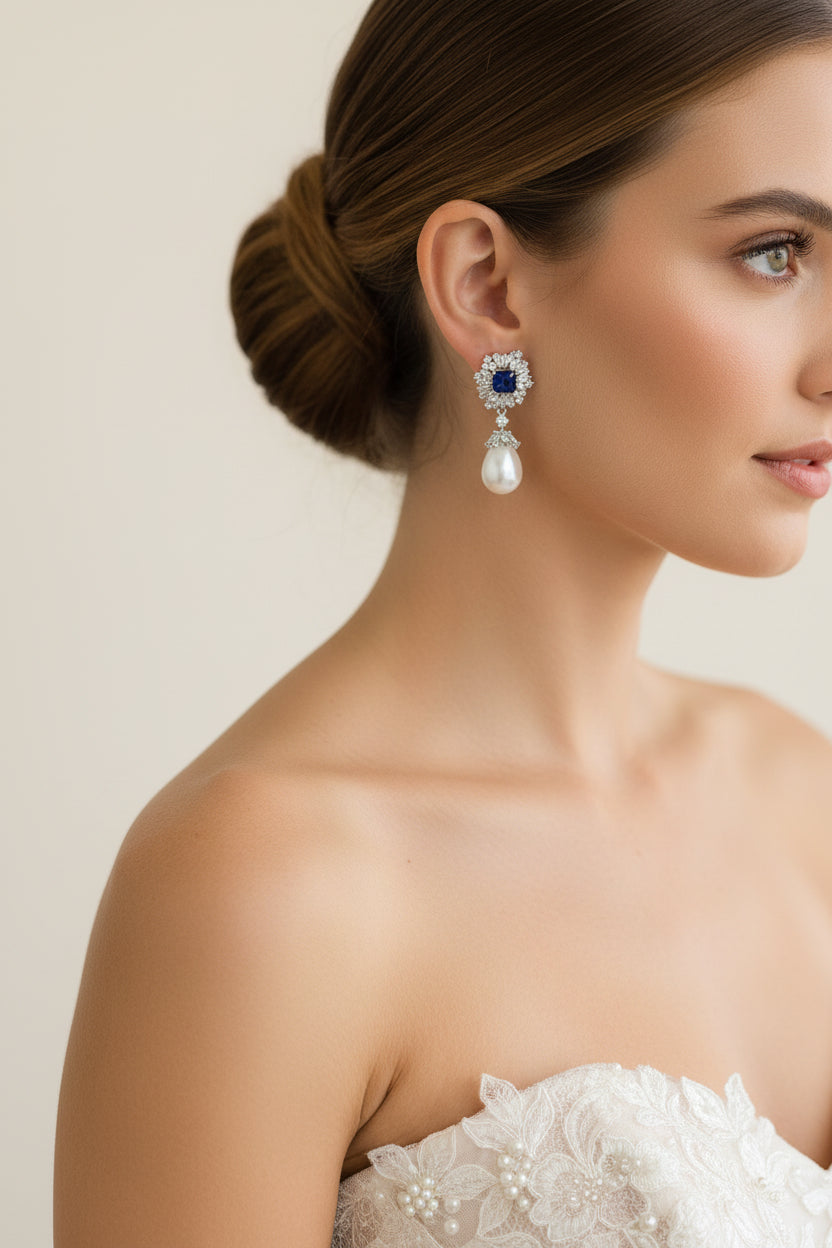 Aretes Zafiro Gota Perla