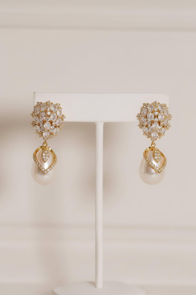 Aretes Perla Gota Grande - Dorado