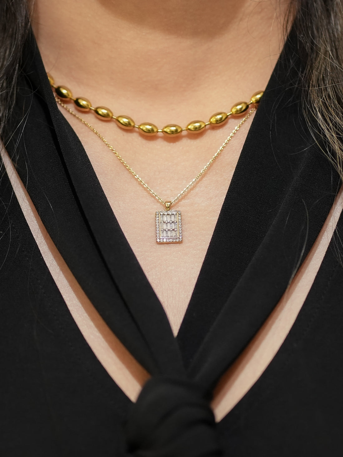 Collar Rectangular Halo - Dorado