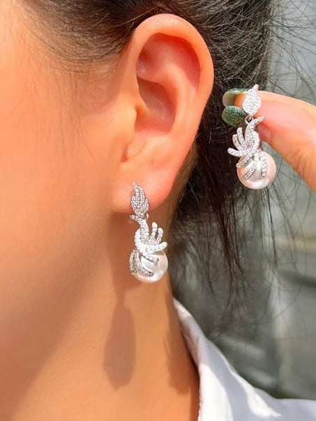 Aretes Líneas Curvas Perla