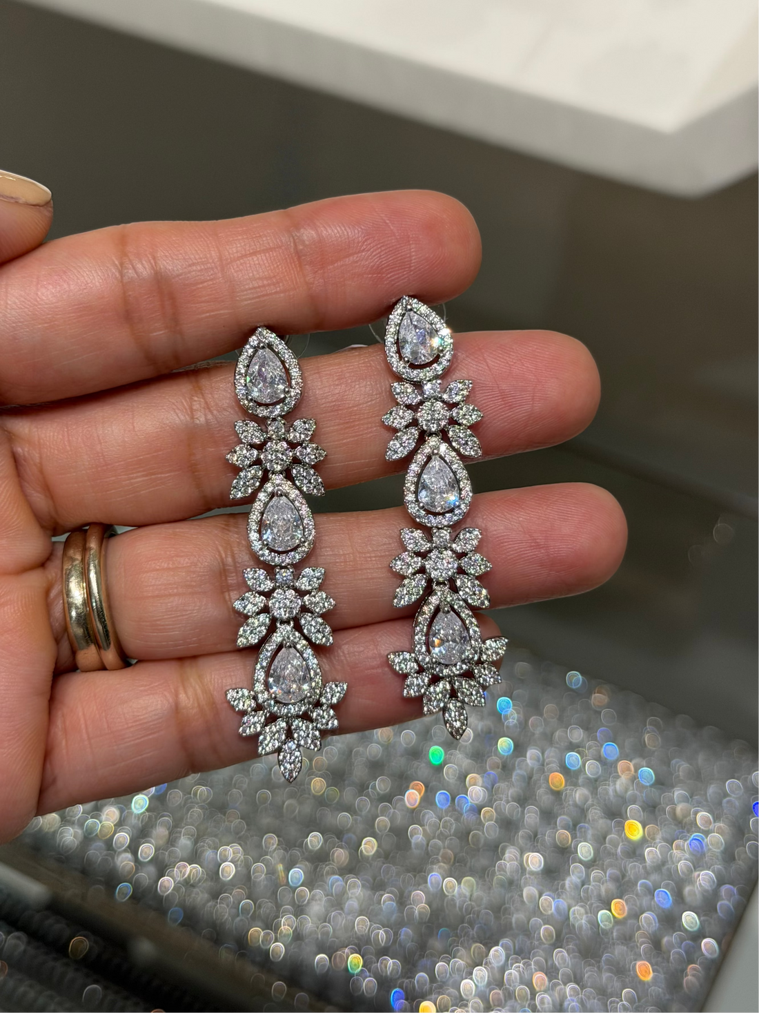 Aretes 3 Gotas Hojas Verticales