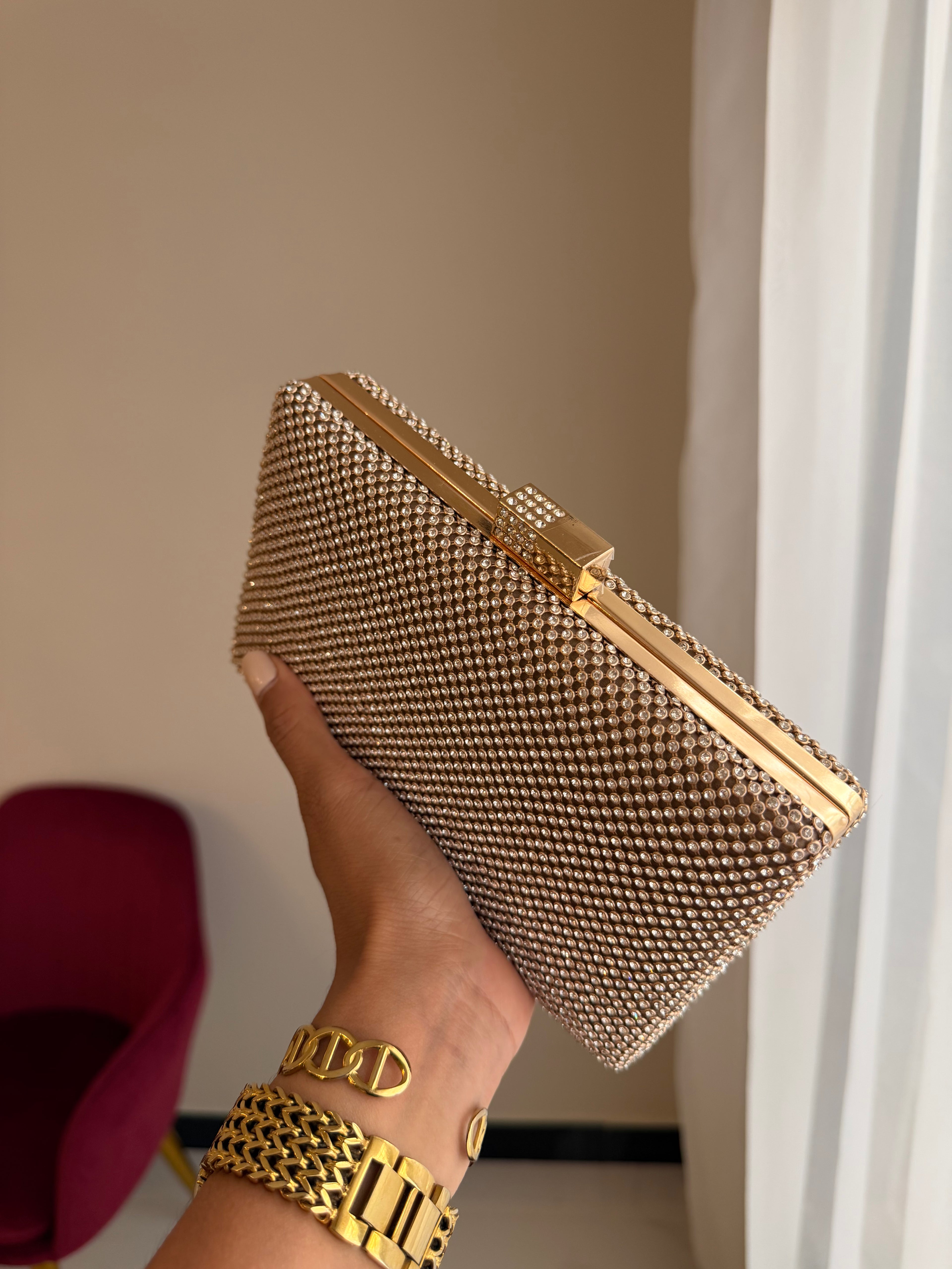 Bolso Rectangular Cristales - Dorado