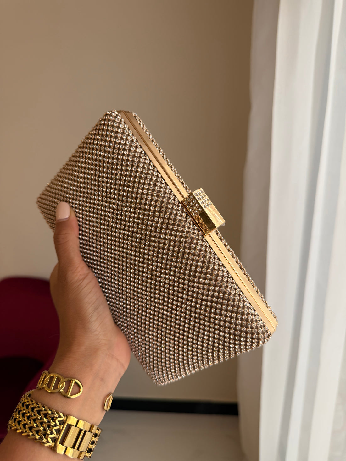 Bolso Rectangular Cristales - Dorado