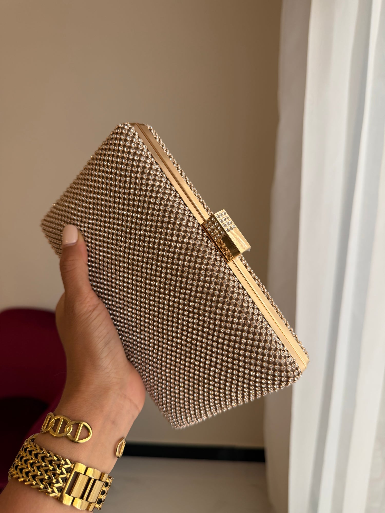 Bolso Rectangular Cristales - Dorado