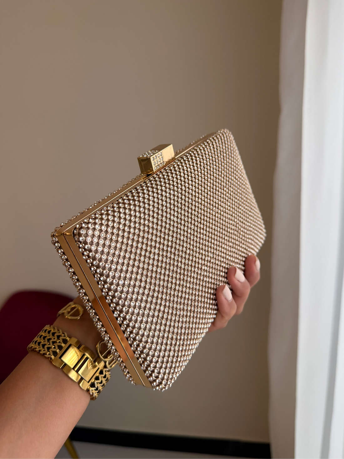 Bolso Rectangular Cristales - Dorado