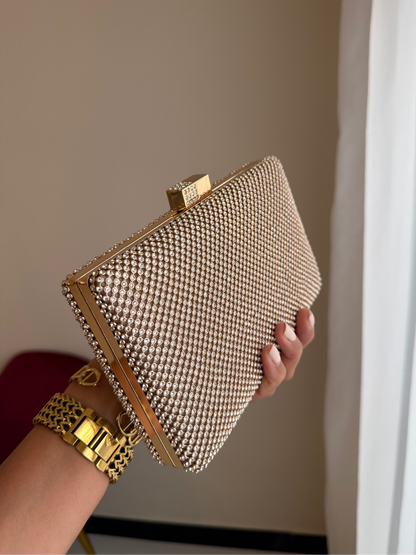 Bolso Rectangular Cristales - Dorado