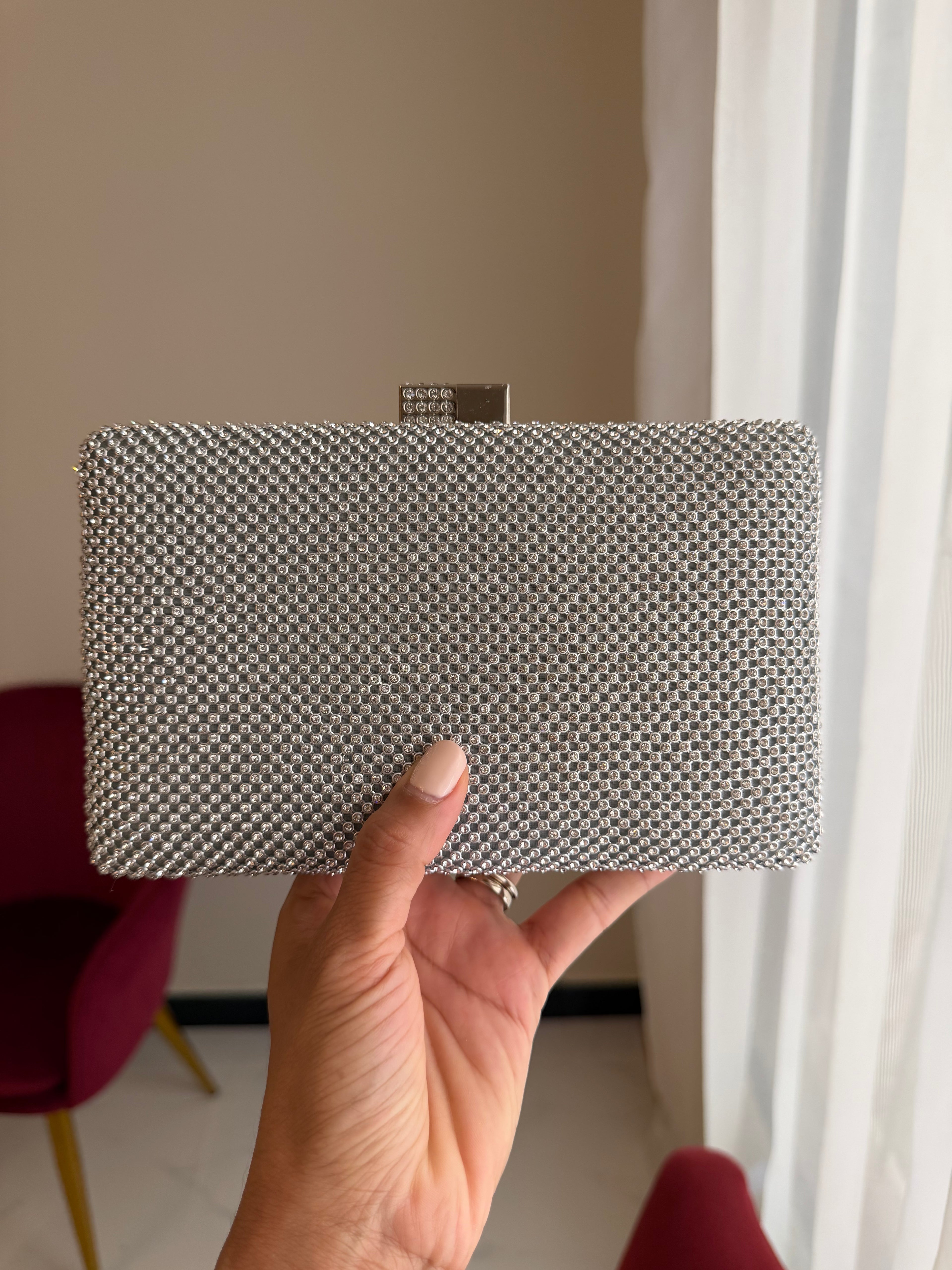 Bolso Rectangular Cristales - Plateado